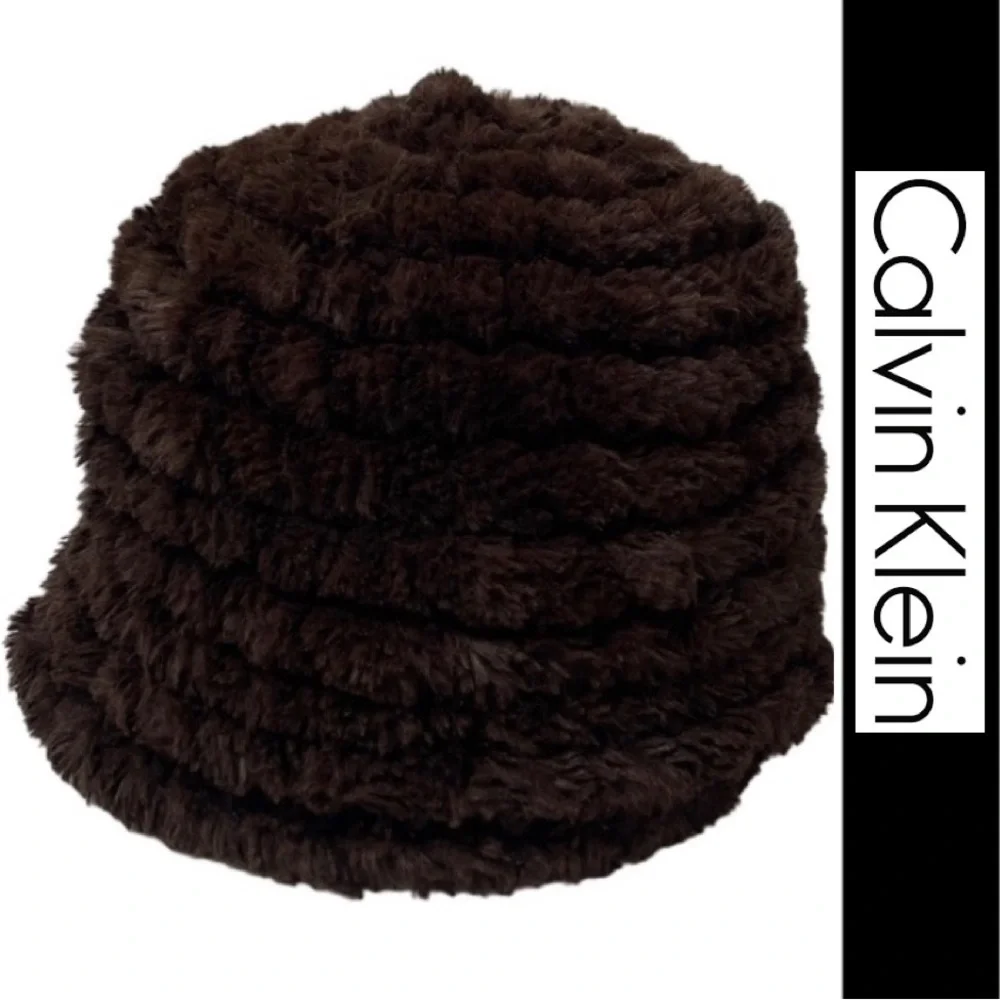 Vintage Fur Hat Calvin Klein Textured Knit Womens Winter Hat Lux Chocolate Brown - Picture 4 of 13